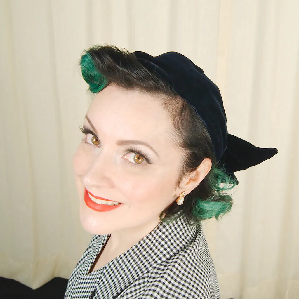 1950s Navy Velvet Bow Cap