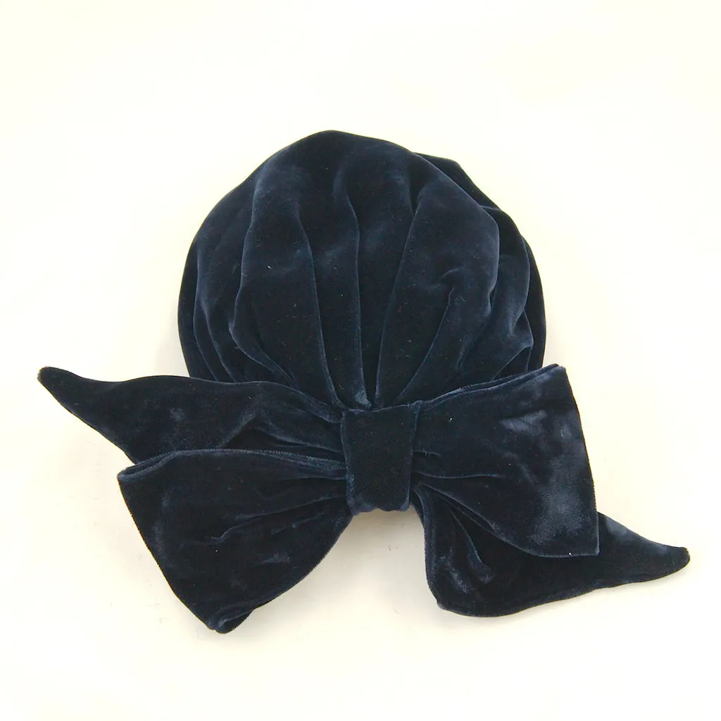 1950s Navy Velvet Bow Cap