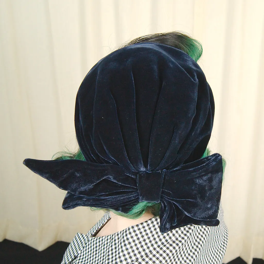 1950s Navy Velvet Bow Cap