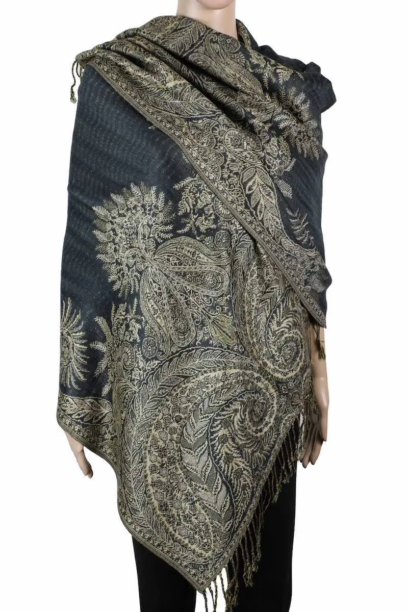 Achillea Charcoal Grey Big Paisley Pashmina