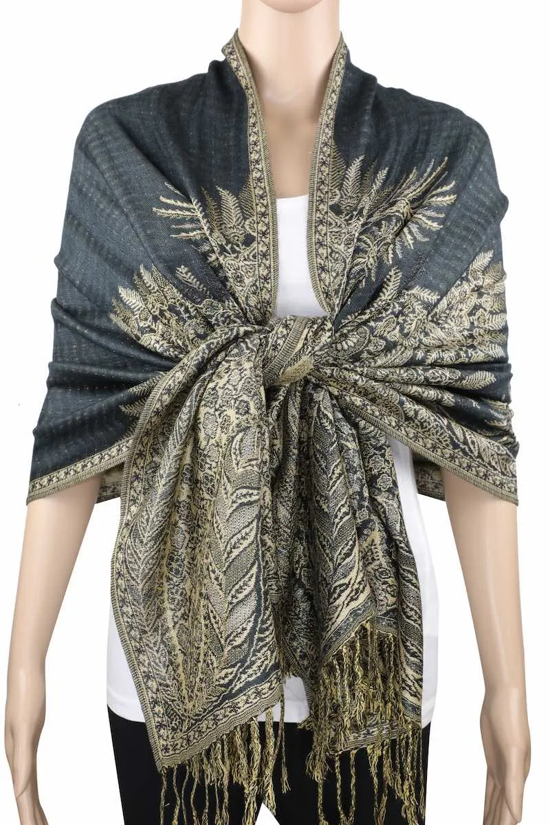 Achillea Charcoal Grey Big Paisley Pashmina