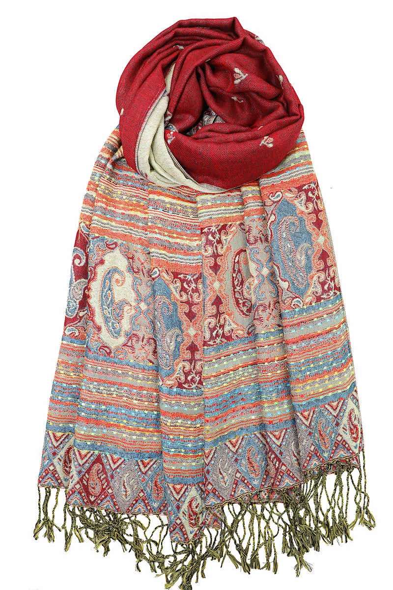 Achillea Red Bohemian Pashmina Shawl