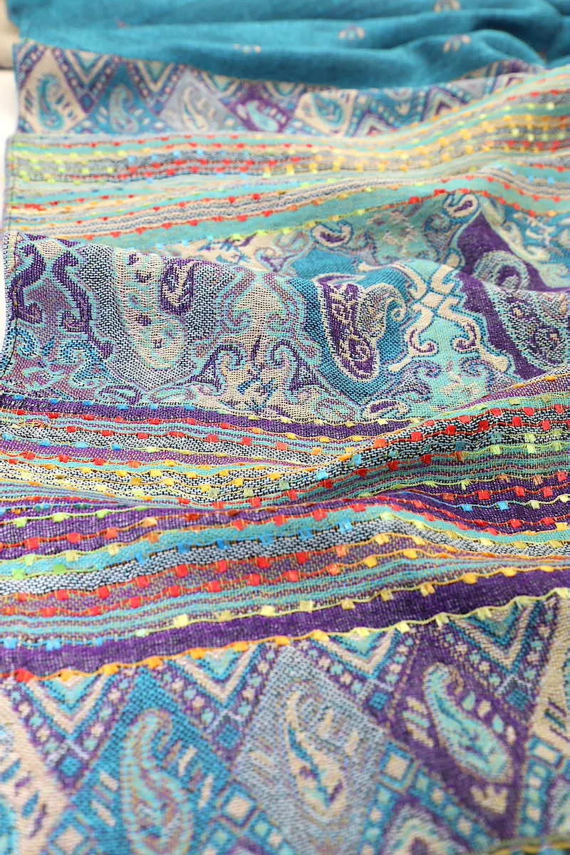 Achillea Turquoise Bohemian Pashmina Shawl