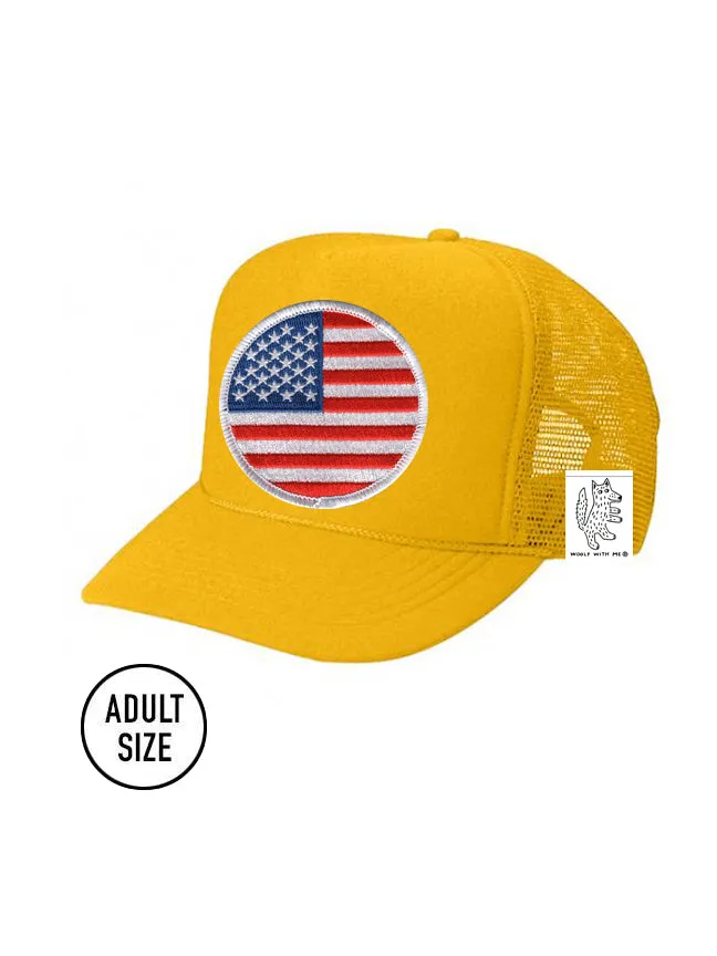 ADULT Trucker Hat with Interchangeable Velcro Patch (Gold)