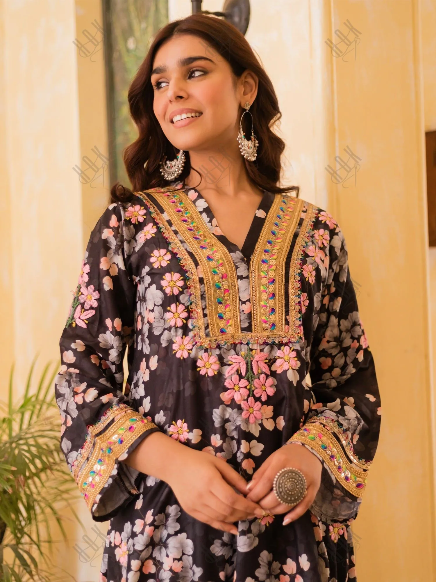 Anusha in Saba Chikankari Kurta Set in Muslin Silk - Black