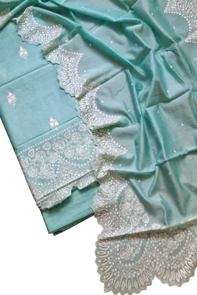 Blue Banarasi Embroidered Chanderi Silk Unstitched Suit Set