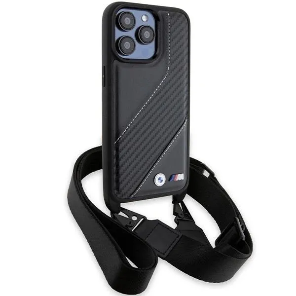 BMW M Edition Carbon Stripe with Strap Hard Case for iphone 15 Pro 6.1" Black - BMHCP15L23PSCCK