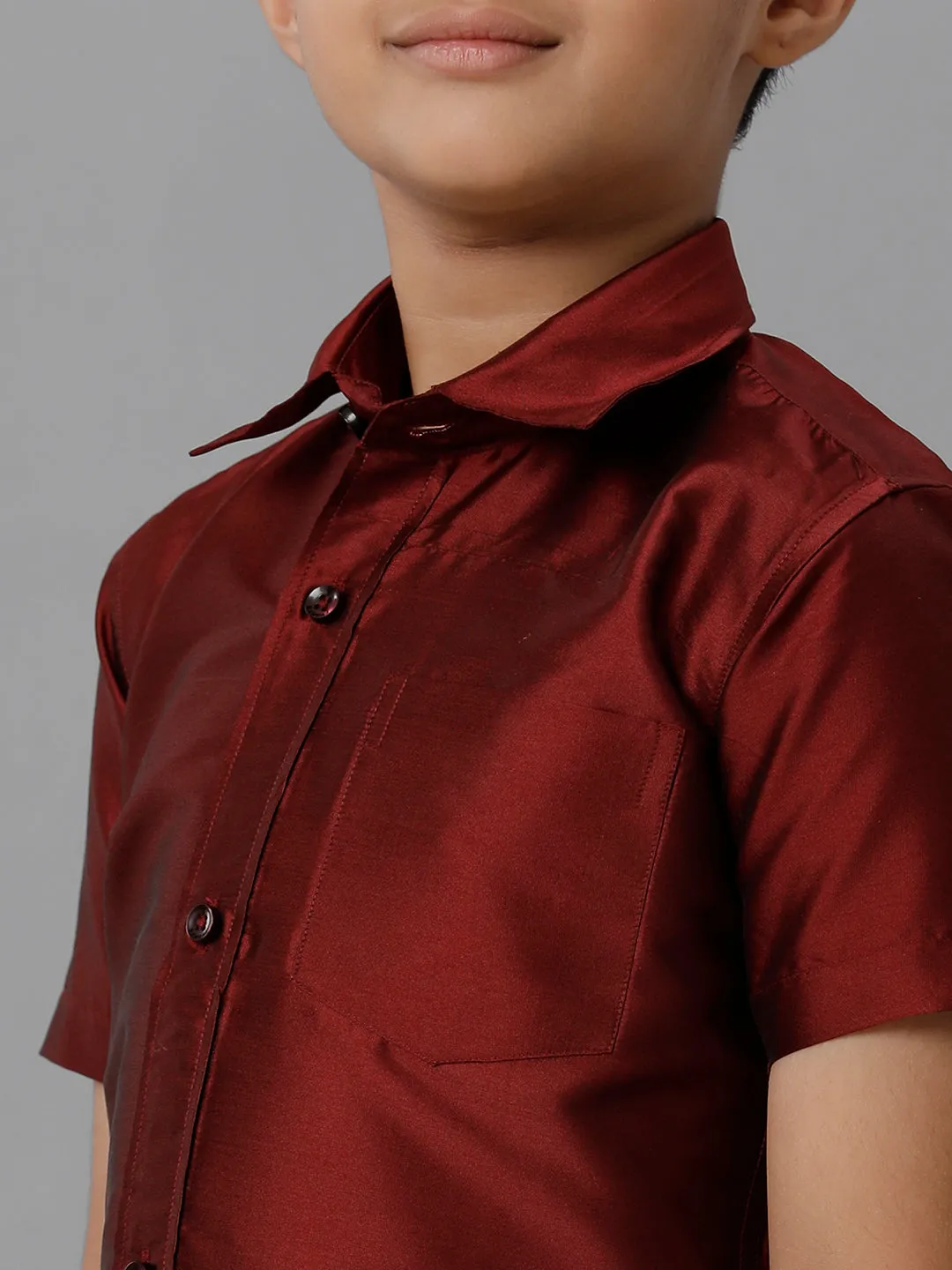 Boys Silk Cotton Maroon Half Sleeves Shirt with Soft Silk Panchakacham Combo K7