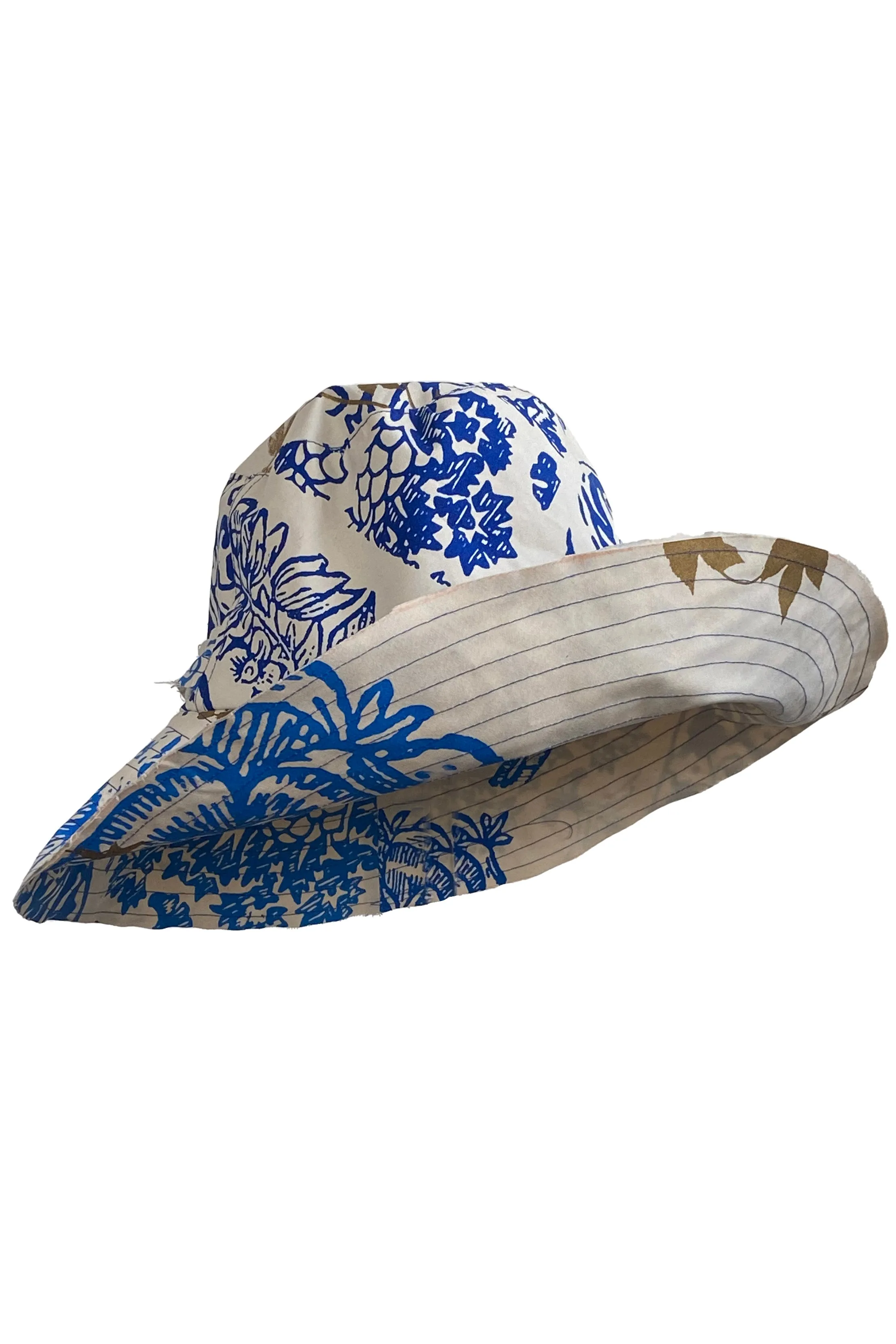 Brighton Hat w/ Tile  Print - White, Blue, & Gold