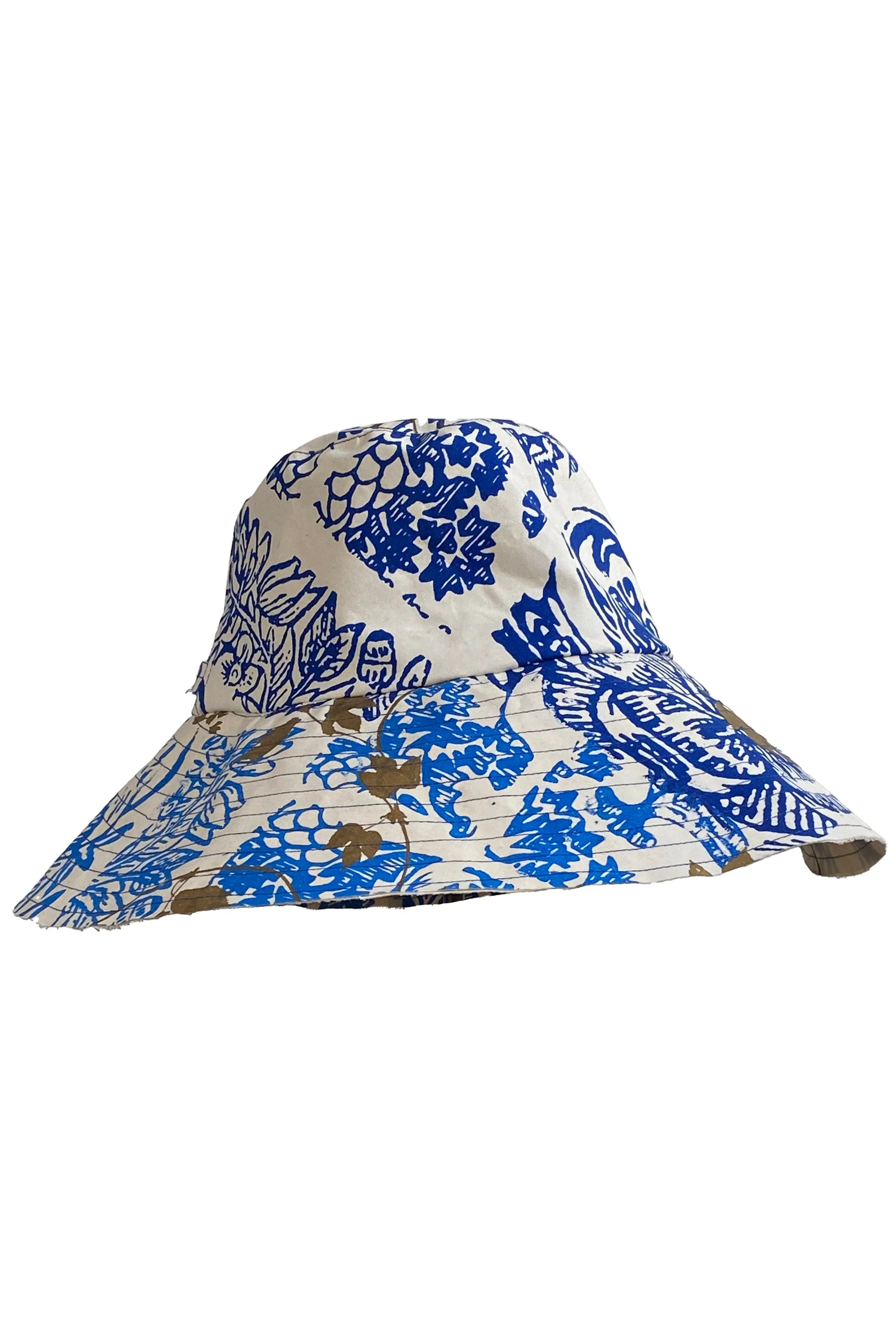 Brighton Hat w/ Tile  Print - White, Blue, & Gold