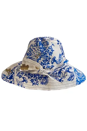 Brighton Hat w/ Tile  Print - White, Blue, & Gold