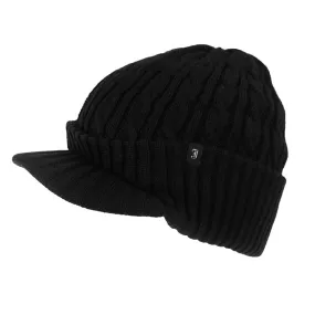 Cable Knit Peaked Beanie Hat - Black