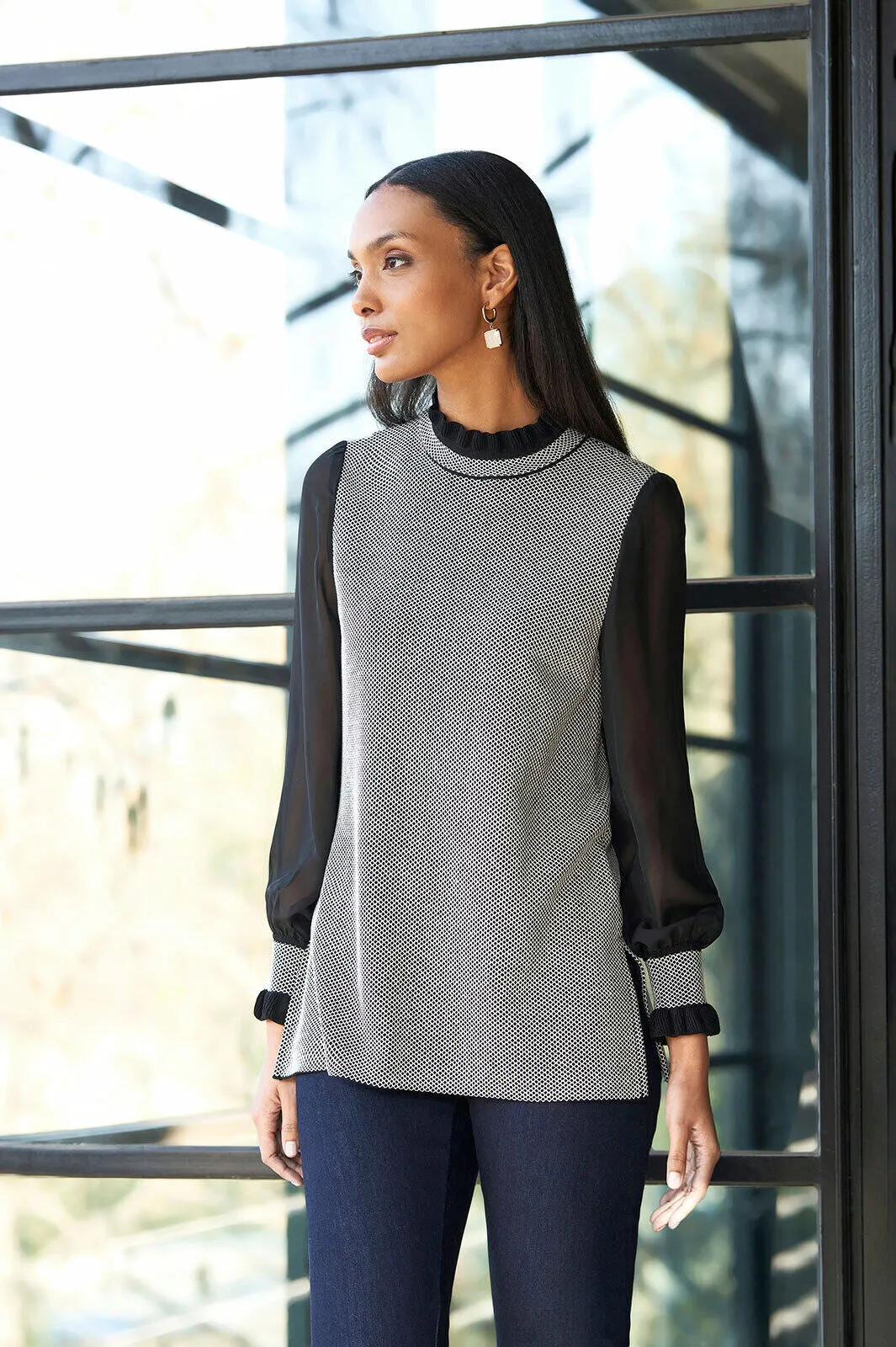 Chiffon Blouson Sleeve Soft Knit Tunic