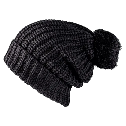 Chunk Knit Ribbed Pom Beanie