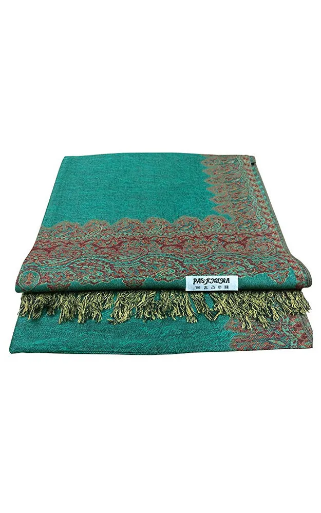 DB003-14 Green Border Print Pashmina Scarf