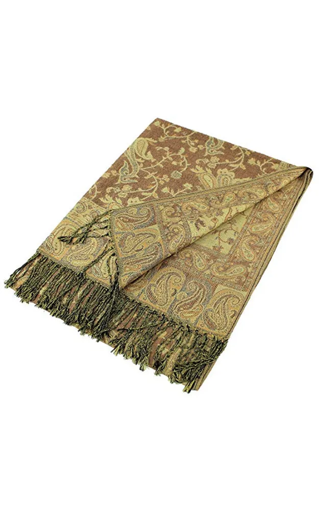 DB023-04 Taupe Beige Paisley Print Pashmina Scarf