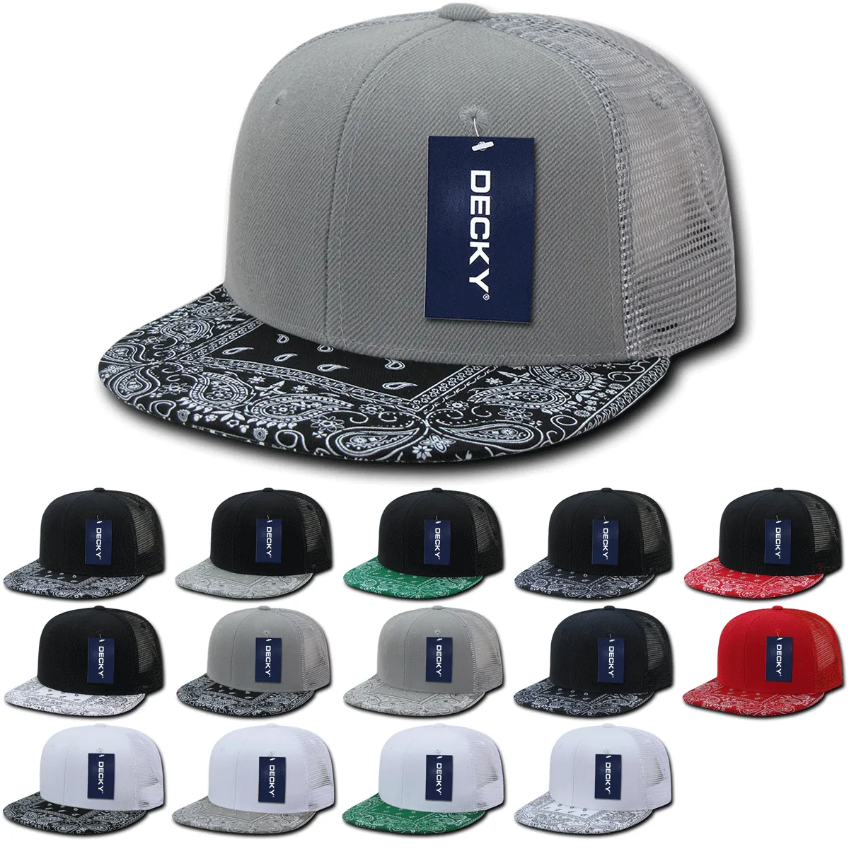 Decky 1083 Bandanna Bill Trucker Hat, 6 Panel Paisley Trucker Cap