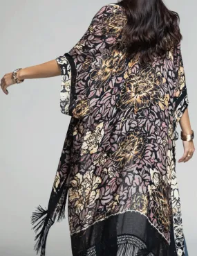 Delphi Floral Kimono with Silky Tassel