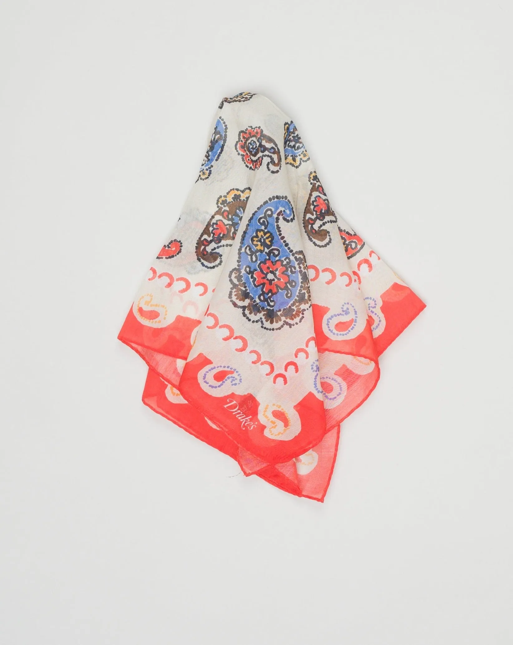 Drake's Paisley Pocket Square / Beige & Red