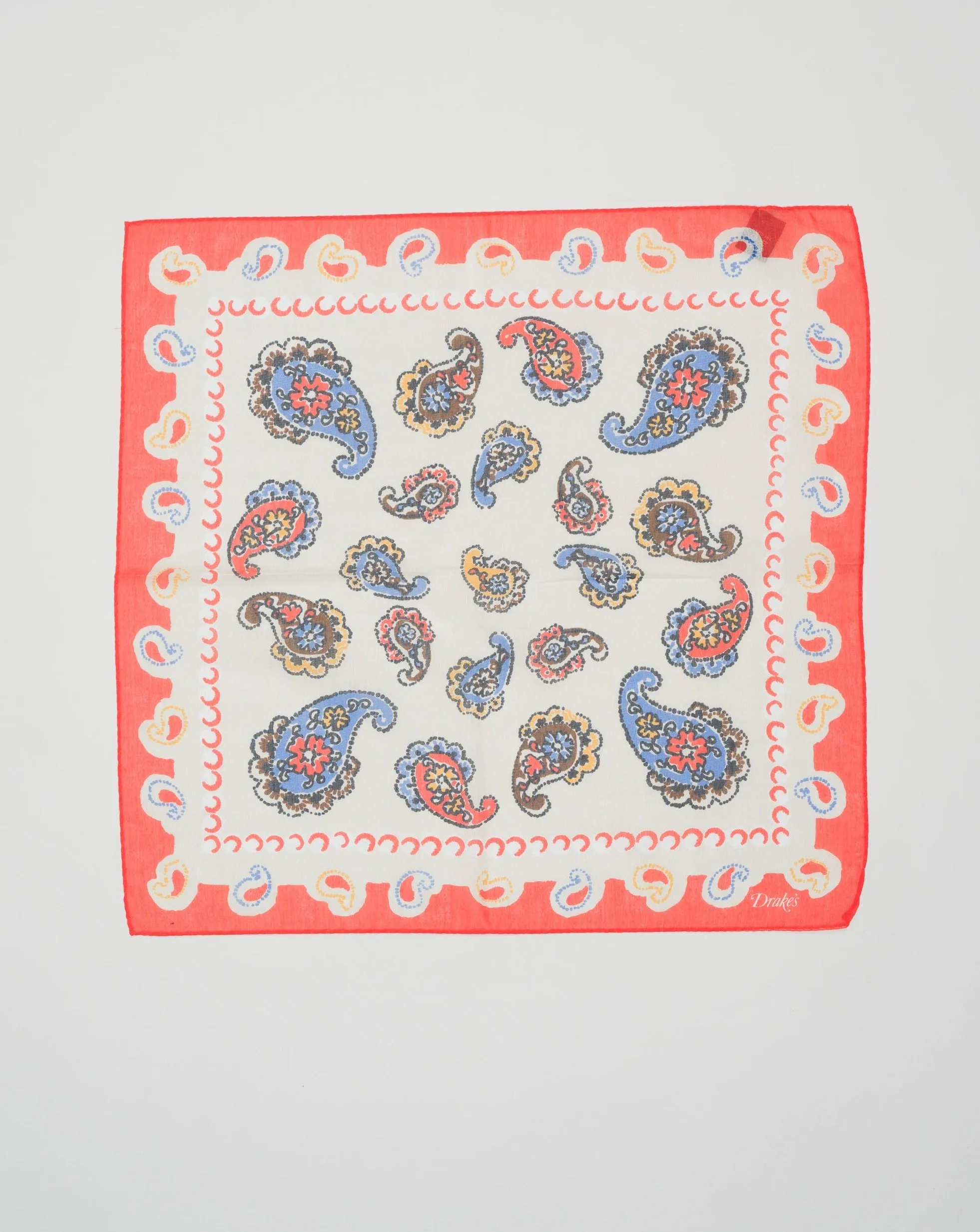 Drake's Paisley Pocket Square / Beige & Red