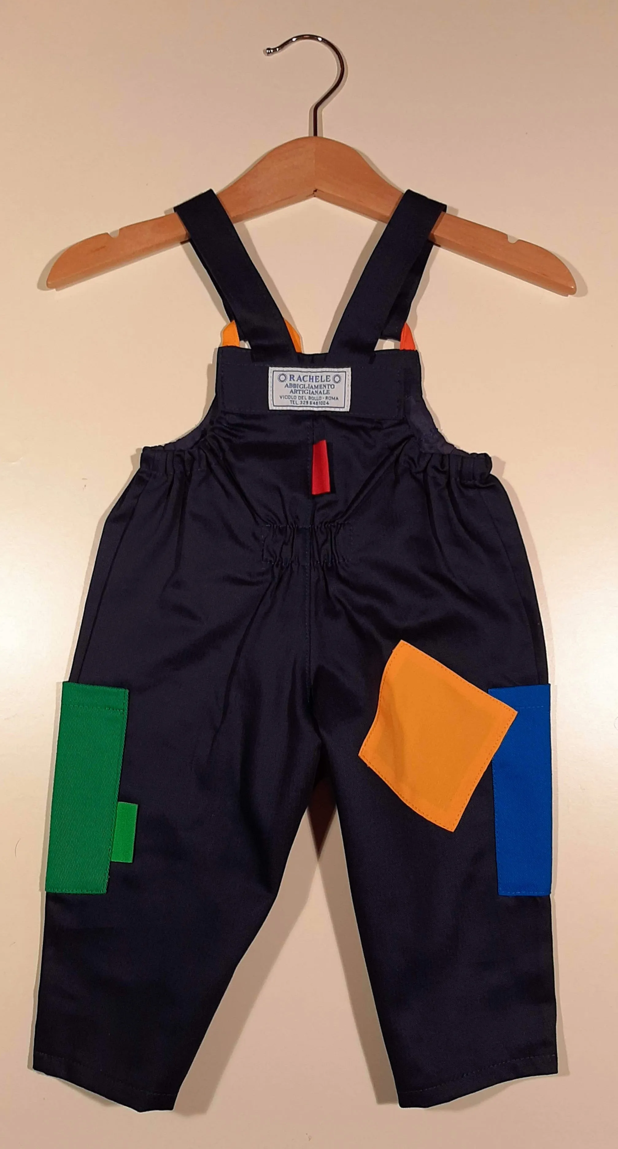 Dungaree in cotton with colored patches