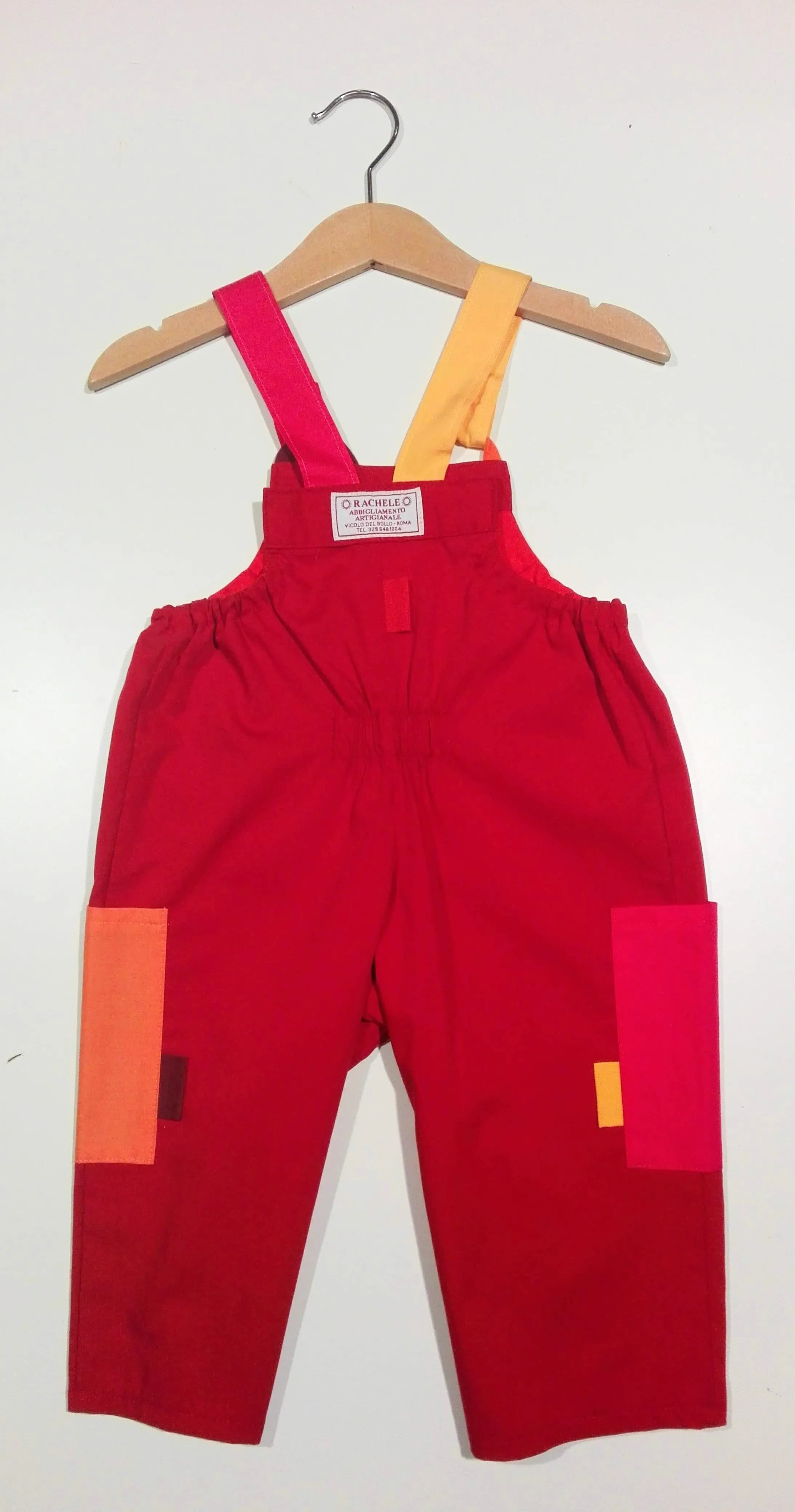 Dungaree in cotton with colored patches