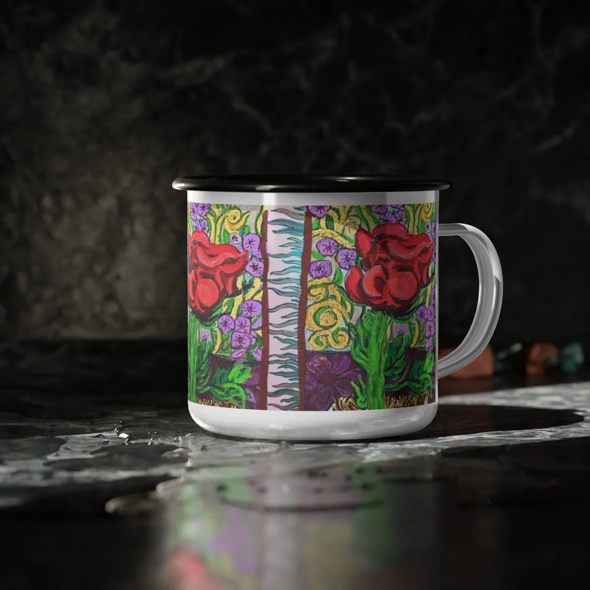 Enamel Camp Cup "Winter Rose"