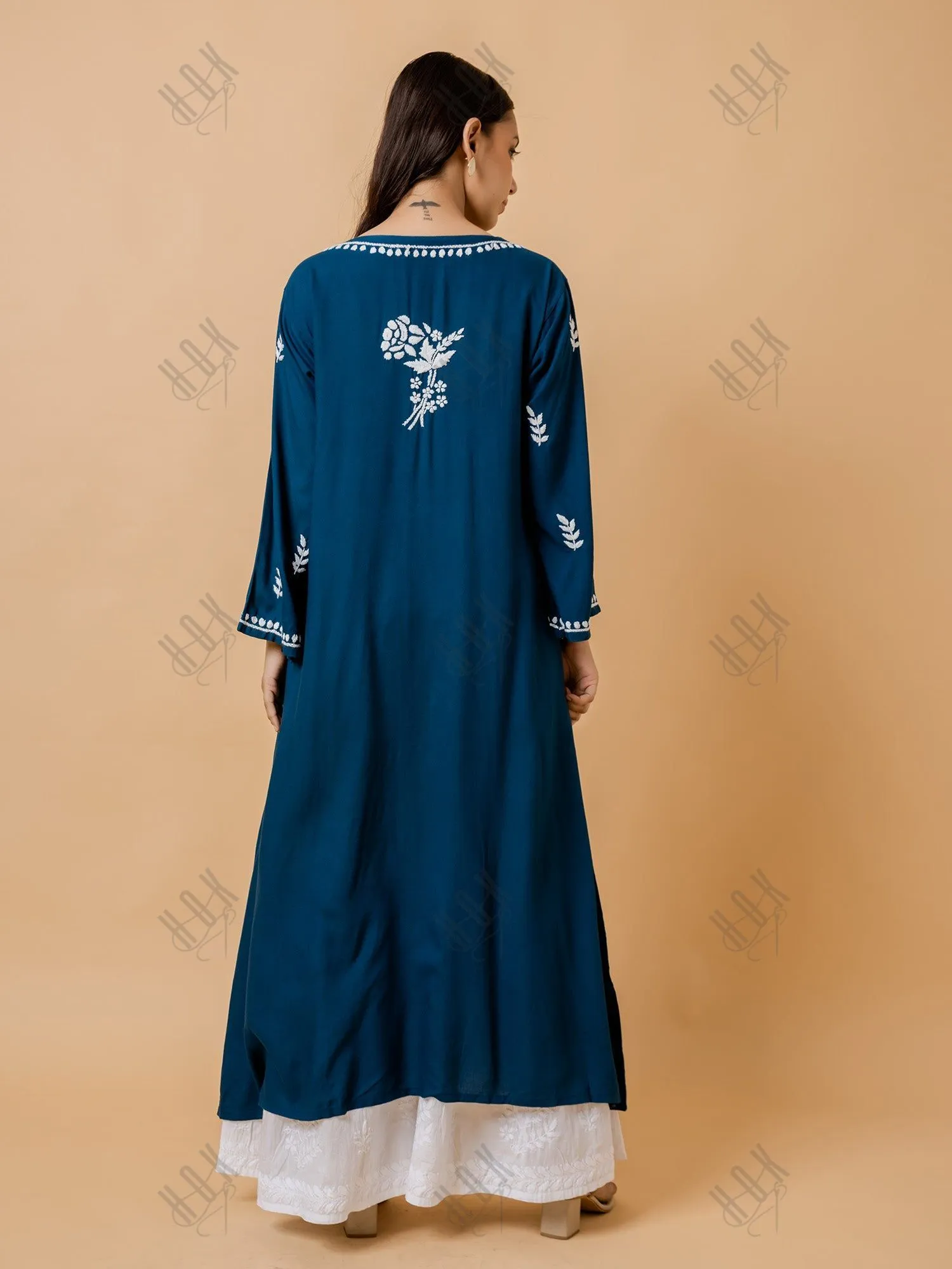 Fizaa Rayon Cotton Chikankari Kurta - Blue