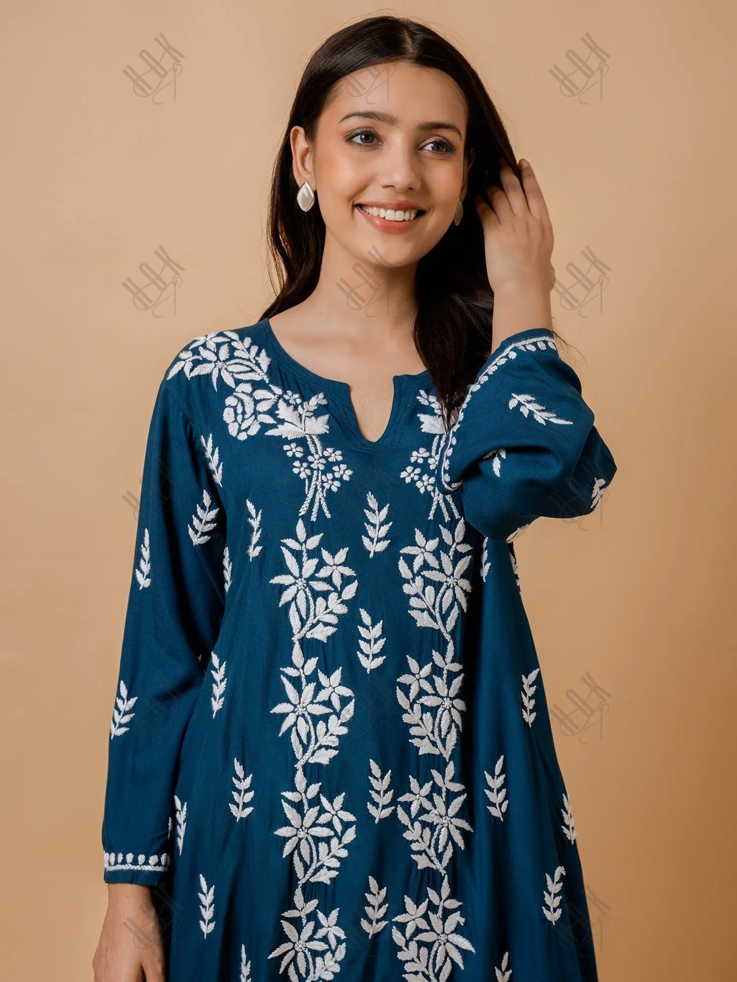 Fizaa Rayon Cotton Chikankari Kurta - Blue