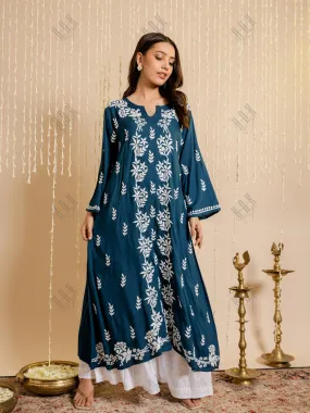 Fizaa Rayon Cotton Chikankari Kurta - Blue