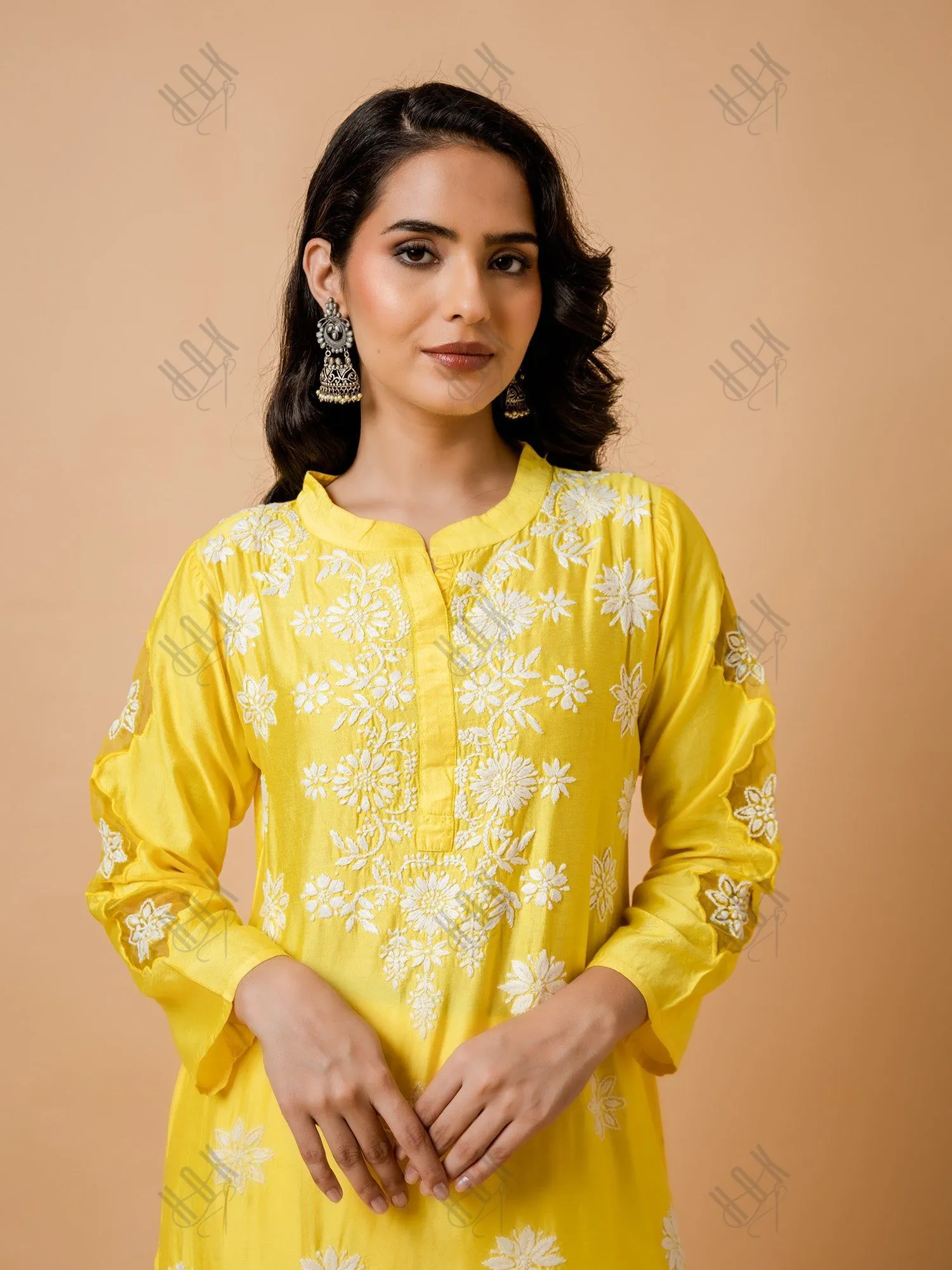 Fizaa Yellow Chikankari Chanderi Silk Kurta