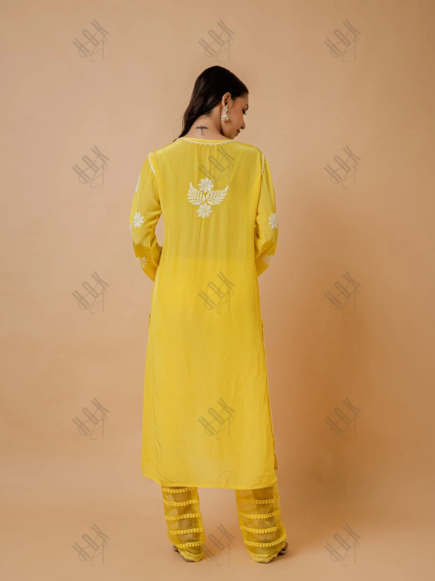 Fizaa Yellow Chikankari Chanderi Silk Kurta