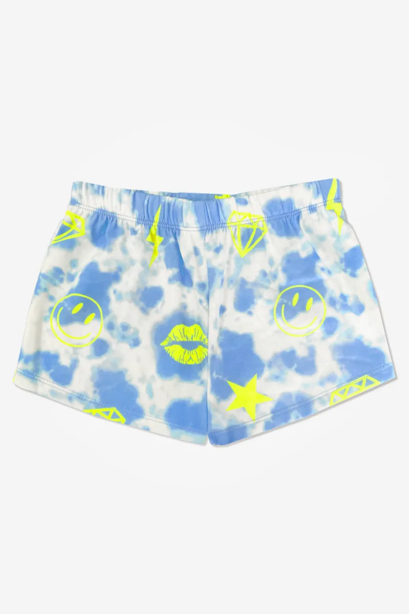 French Terry Dolphin Short - Cloud Lemon Tie Dye Elements