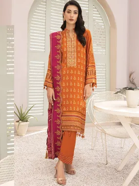 Lakhany Rust Orange Unstitched Pashmina Embroidered Suit (LG-EA-0491)