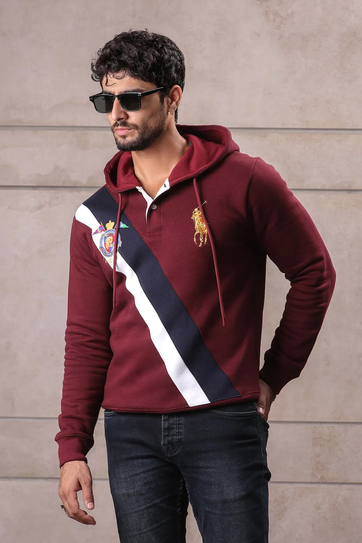 Mehroon panelling Polo hoodie