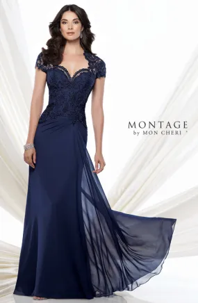 Mon Cheri 115974 Cap Sleeve Lace Chiffon Gown