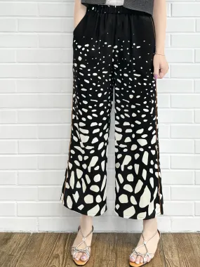 Mono Gradate Dots Contrast Piping Silky Cropped Trousers