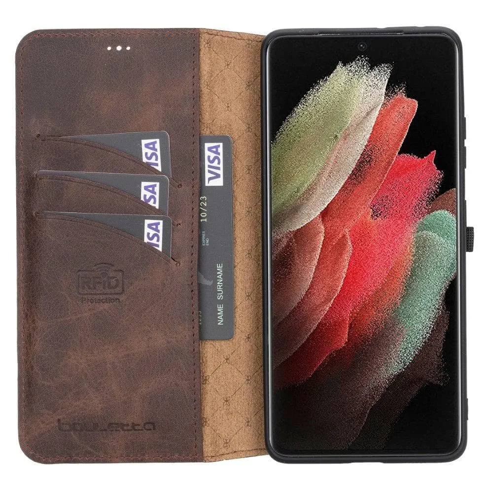 Non-Detachable Leather Wallet Cases for Samsung Galaxy S21 Series