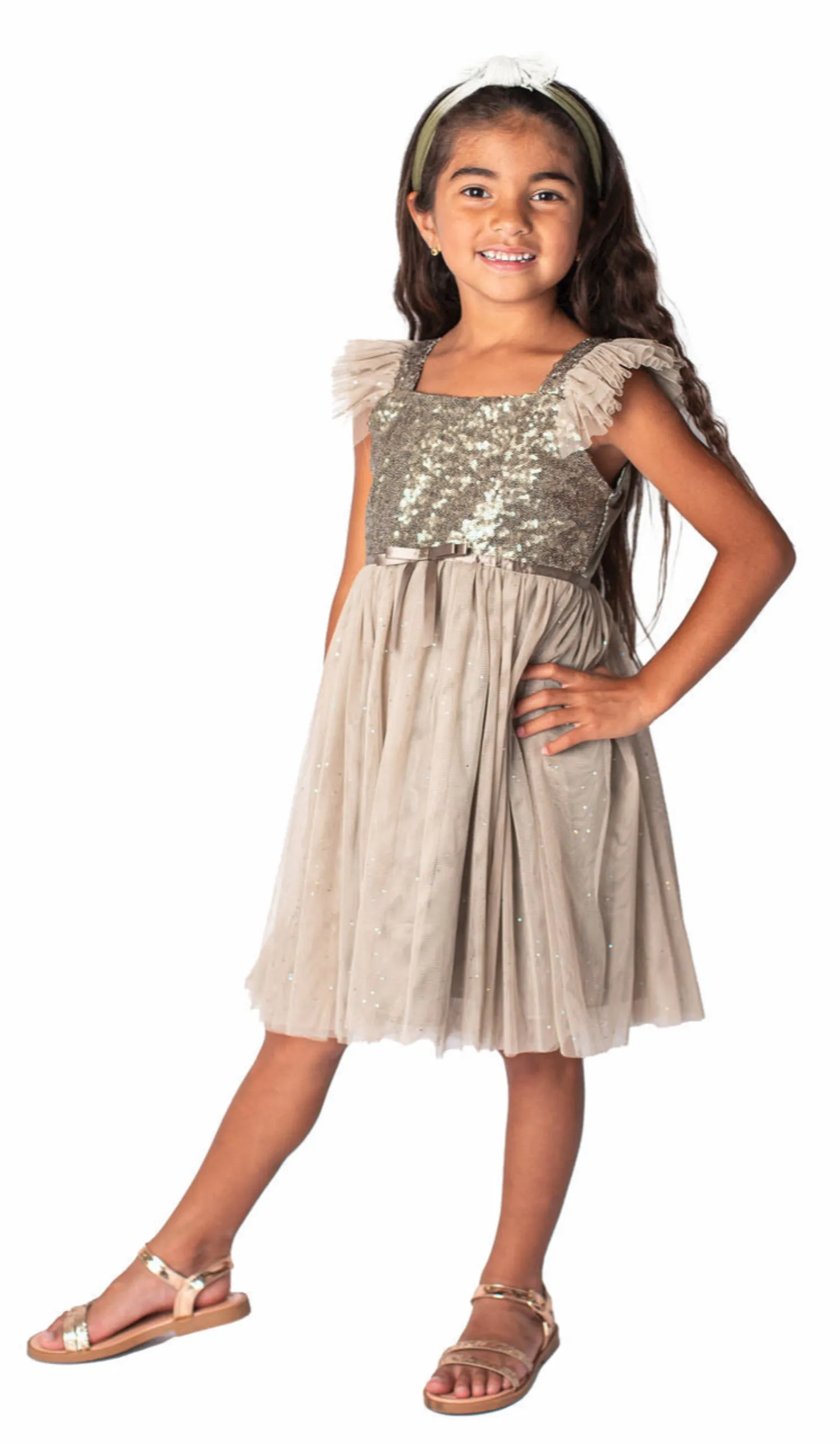 Popatu Little Girls Silver Sequin Tulle Dress