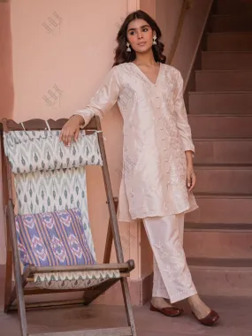 Saba Chikankari Kurta Set in Habutai Silk - Cream