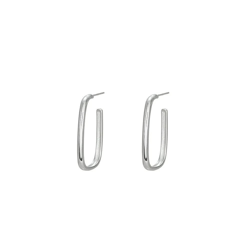 Silver Thick Rectangle Earrings