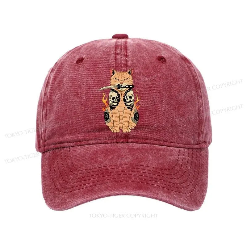 Tokyo-Tiger Catana Cat Skull Tattooed Samurai Washed Cap