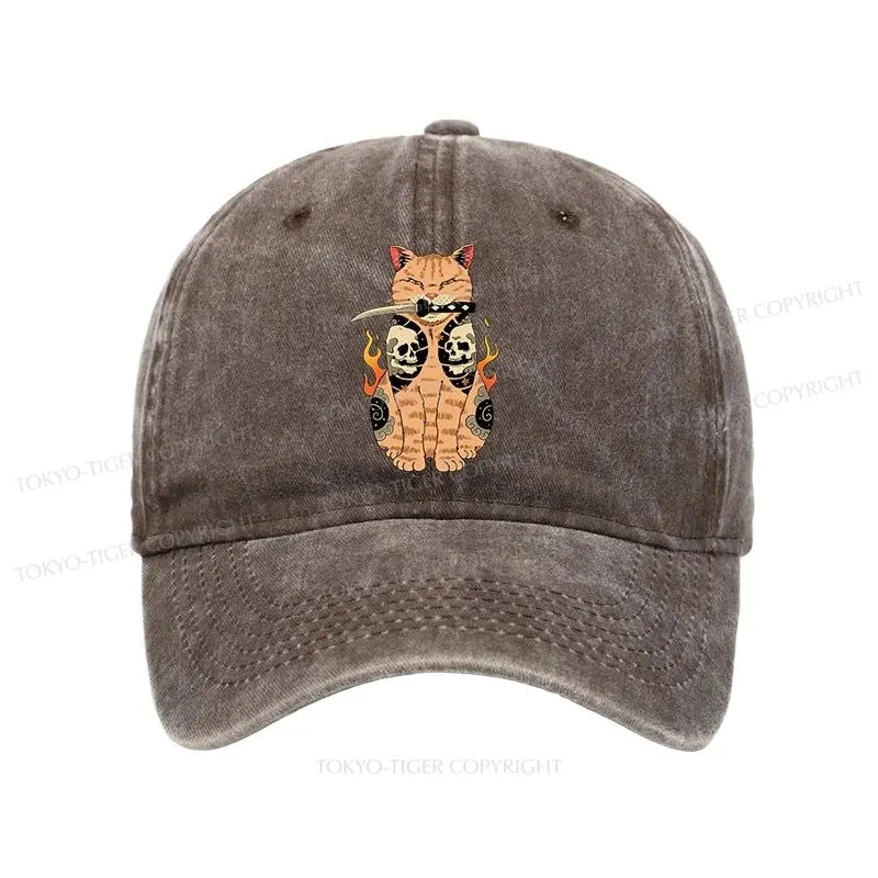 Tokyo-Tiger Catana Cat Skull Tattooed Samurai Washed Cap