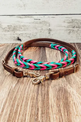 Turquoise & Pink Double Laced Barrel Reins