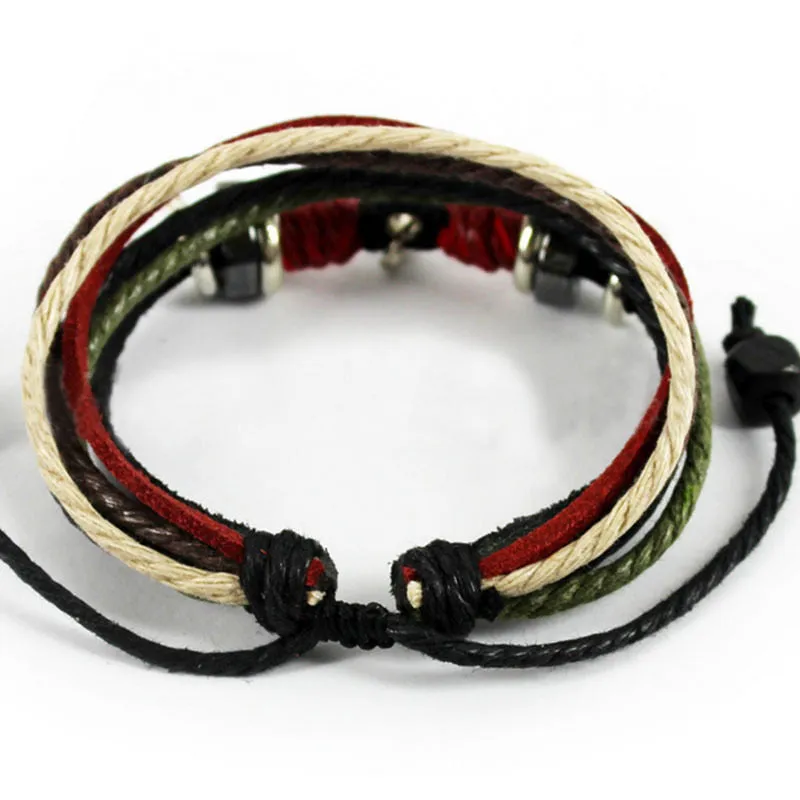 Women's Leaf Black Leather Adjustable Bracelet Handmade Jewelry Cuff