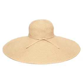 Women's Wide Brim Ribbon Floppy Hat with Ticking Fabric